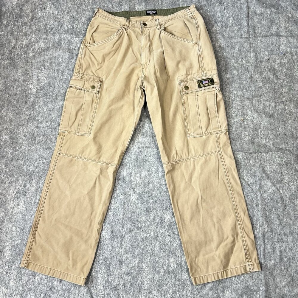 Polo Jeans Co Ralph Lauren Freighter Pants 34x32 Tan Cargo Utility Workwear USA